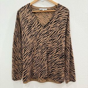 Gerard Darel Paris Womens Size 1 XL Brown Black Animal Print Wool V Neck Sweater